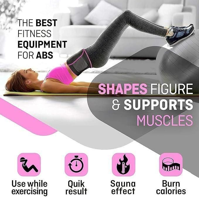 Adjustable waist trimmer belt enhancing workout results, shaping figure, and supporting muscles during exercise.